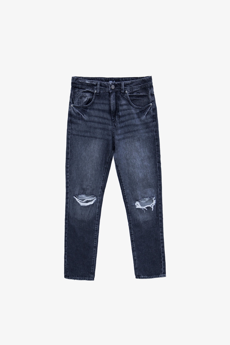 JEANS LABEL STRAIGHT BLACK BROKEN
